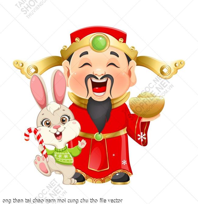 ong than tai chao nam moi cung chu tho file vector